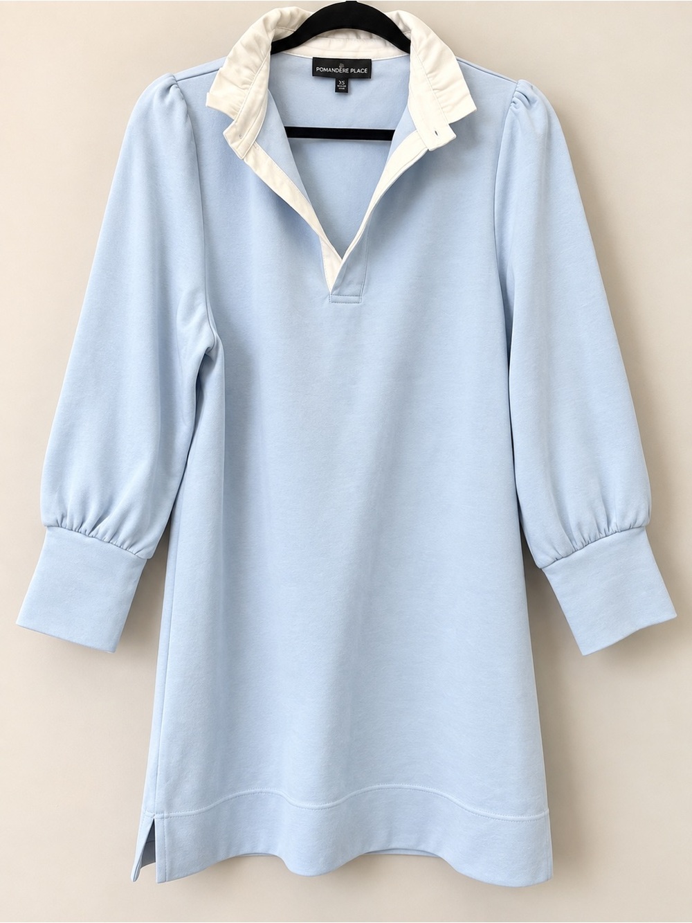 Pomander Place Light Blue Contrast Collar Puff Sleeve Dress Size S